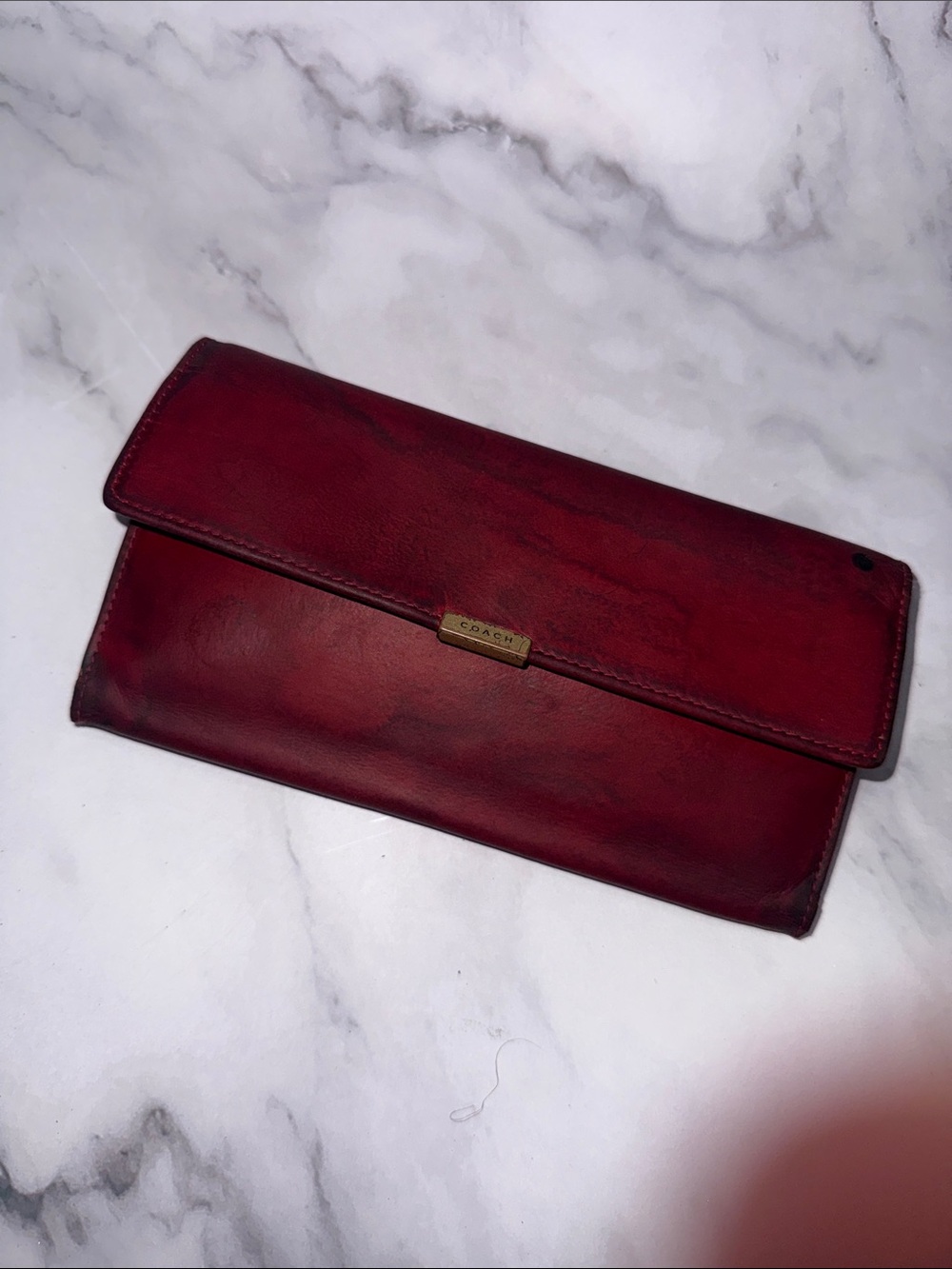 Vintage Coach Wine Red Leather Foldover Wallet
